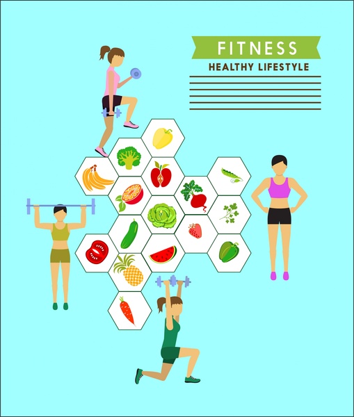 healthy lifestyle theme female and fruit icons infogrphic 