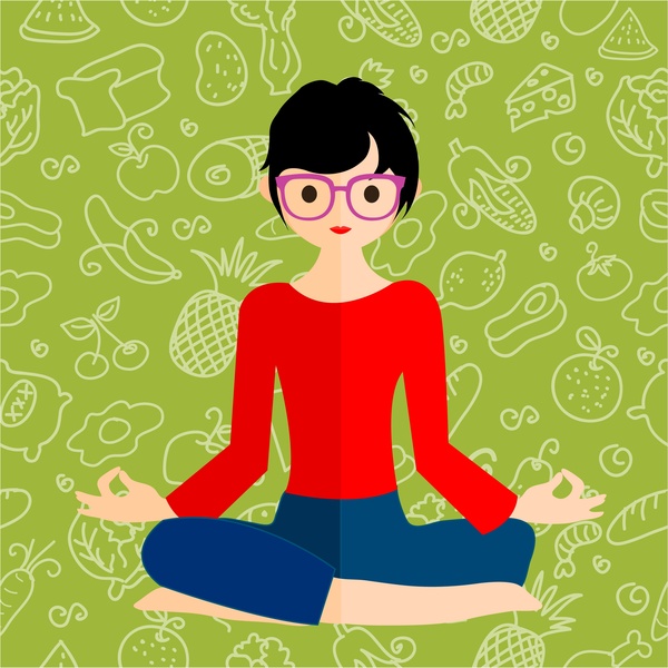 healthy lifestyle theme female meditation on food background