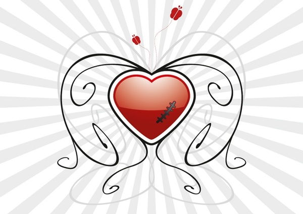 abstract hurt heart vector illustration with curved lines 