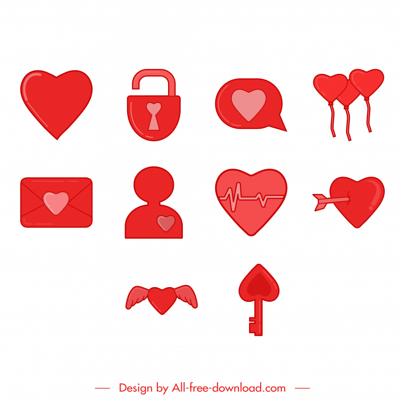 heart icon sets collection red symbols flat sketch