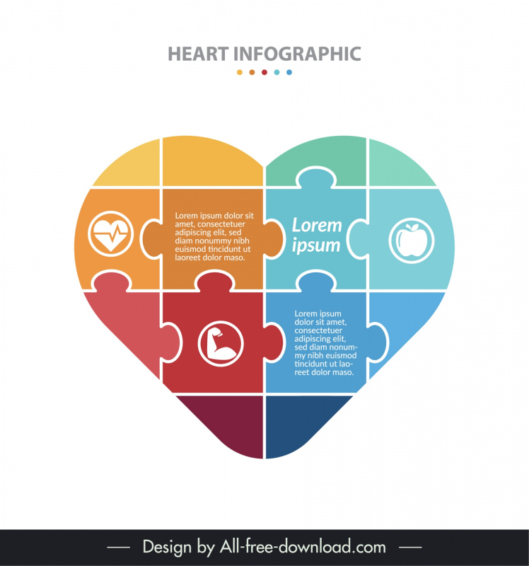 heart infographic design elegant symmetric flat puzzle joints