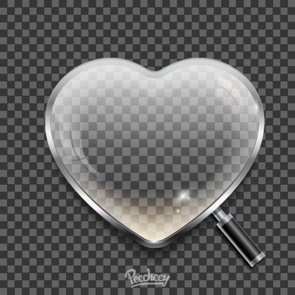 heart magnifying glass icon on transparent background