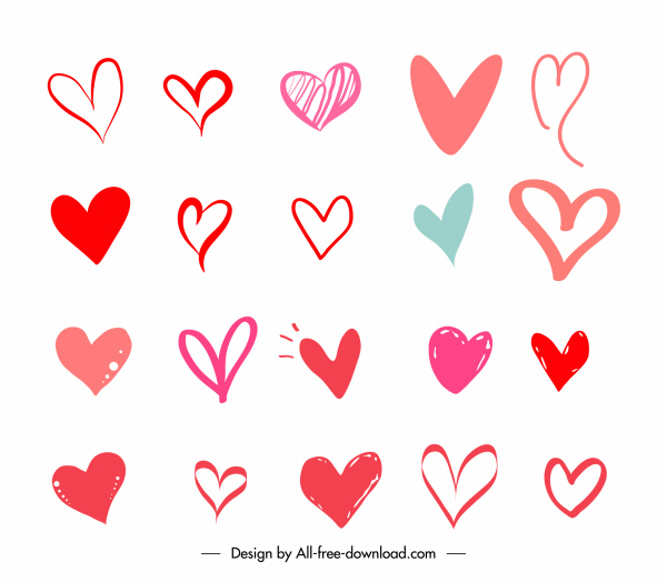 heart shaped icons cute handdrawn sketch