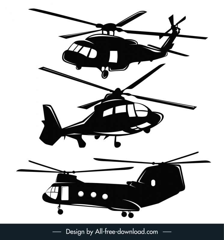 helicopter icons sets dynamic silhouette outline 