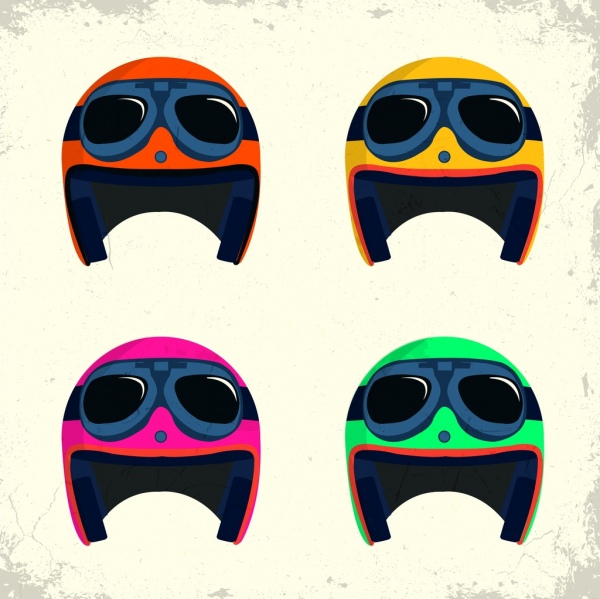 helmet icons sets funny multicolored design