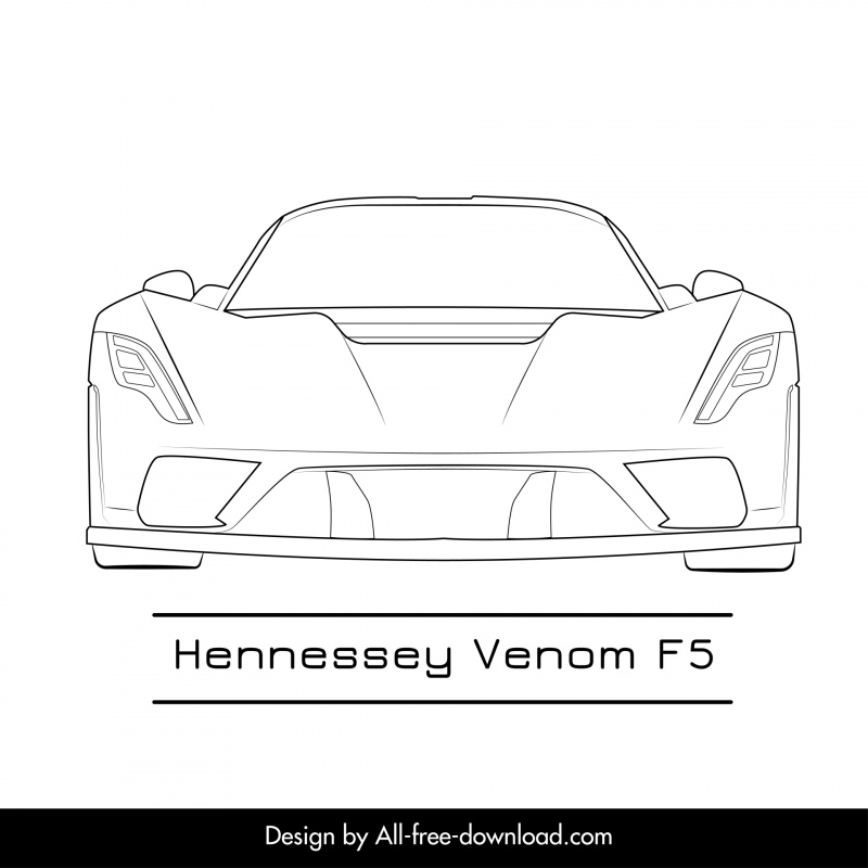 hennessey venom f5 car model icon flat black white symmetric handdrawn front view sketch