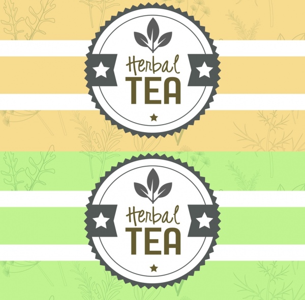 herbal tea stamp template flat serrated round design