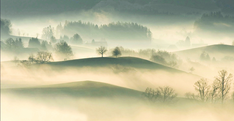 hilly scene picture ethereal foggy 