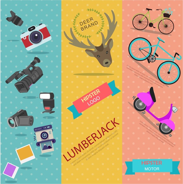 hipster concept illustration with various vertical color banners