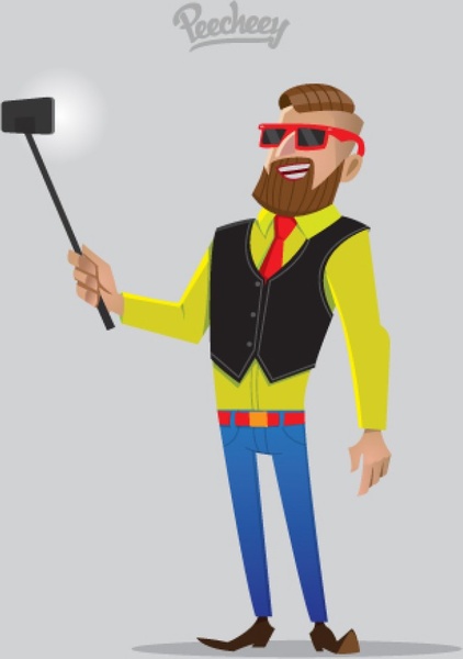 hipster guy with the selfie stick
