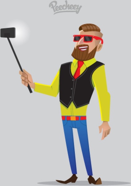 hipster guy with the selfie stick 