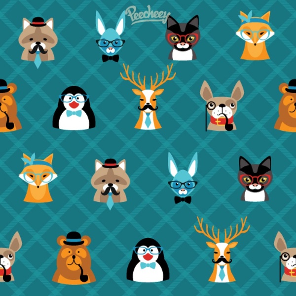 hipster seamless wallpaper with cute animals