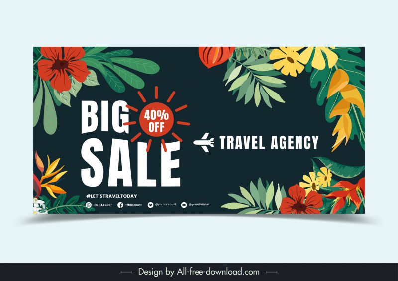 holiday discount banner template contrast flowers leaves classic