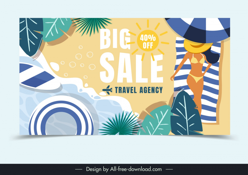 holiday discount banner template flat classic summer sea scene 