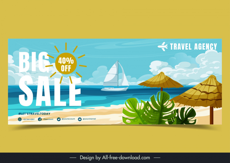 holiday discount banner template seaside scene