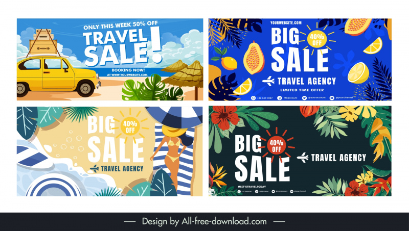 holiday discount banner templates collection classic summer elements
