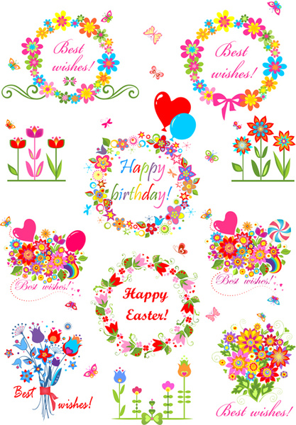 holiday floral objects vector design 