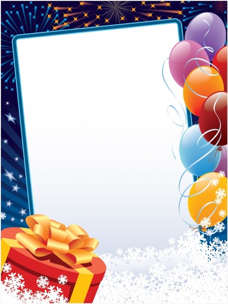 festive banner template balloon fireworks gift snowflakes frame