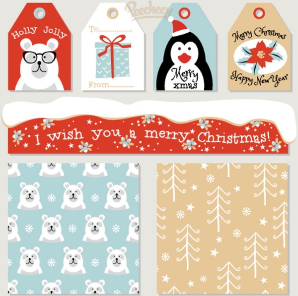 holidays labels and seamless patterns