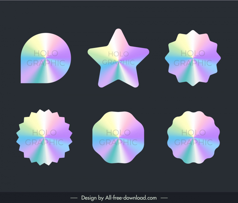 hologram stickers iridescent labels templates shiny light effect