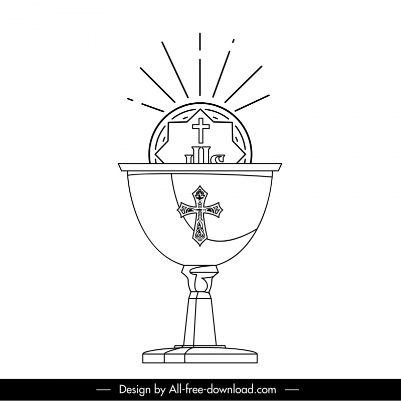 holy grail sign icon black white cup host cross symbol outline  