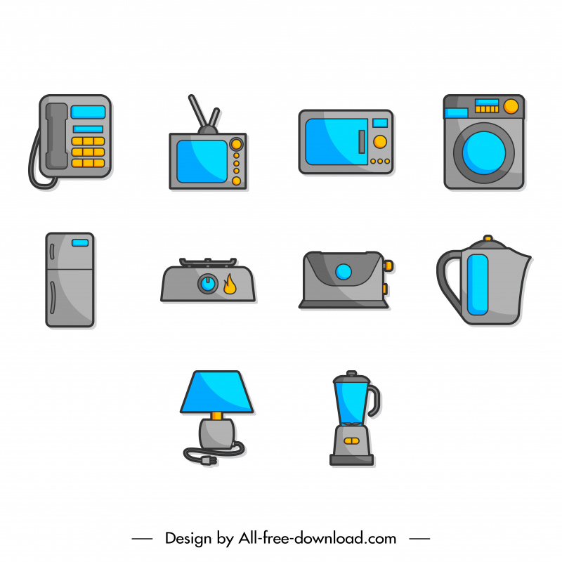 home appliances icon sets flat modern symbols sketch