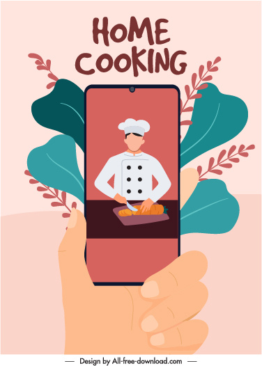 home cooking banner smartphone cook sketch classical design 