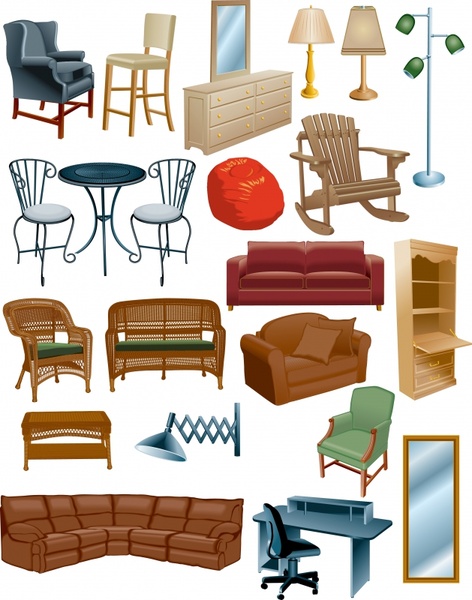 home furniture icons colored modern design
