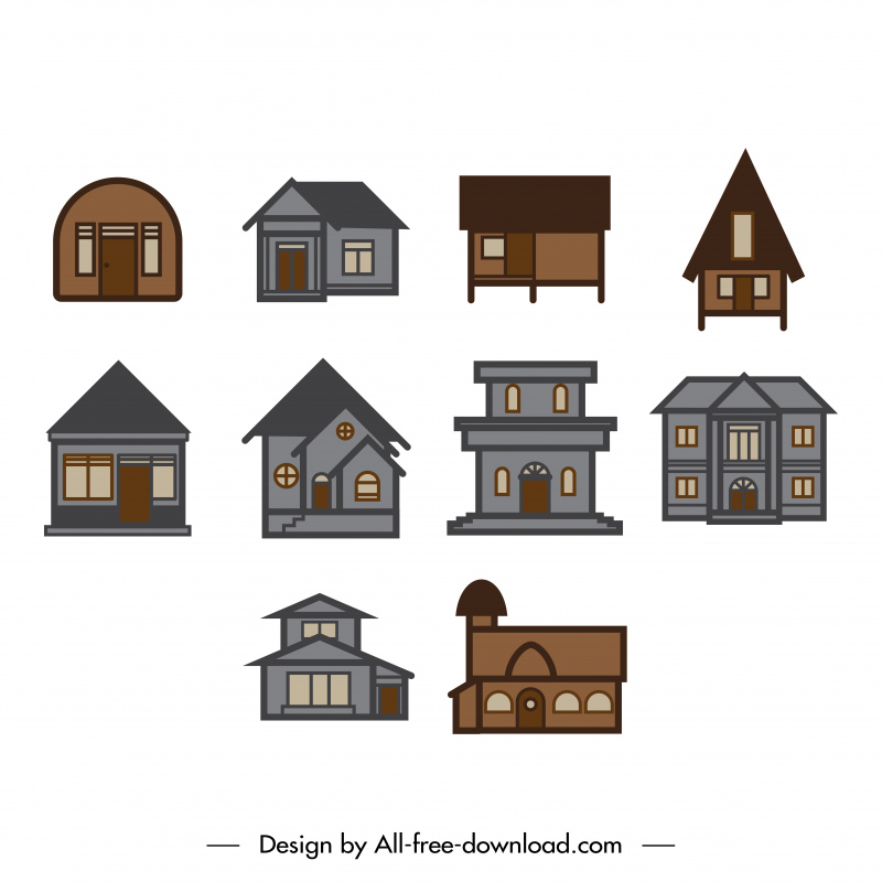 home icon sets flat classical handdrawn sketch