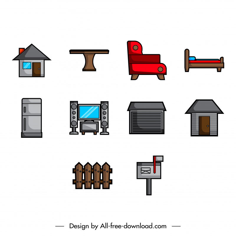 home icon sets flat house interior exterior symbols sketch