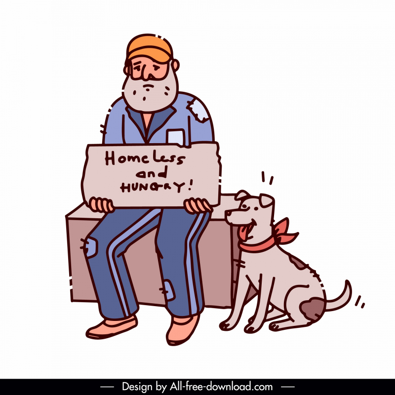 homeless people design elements cute dog man cartoon