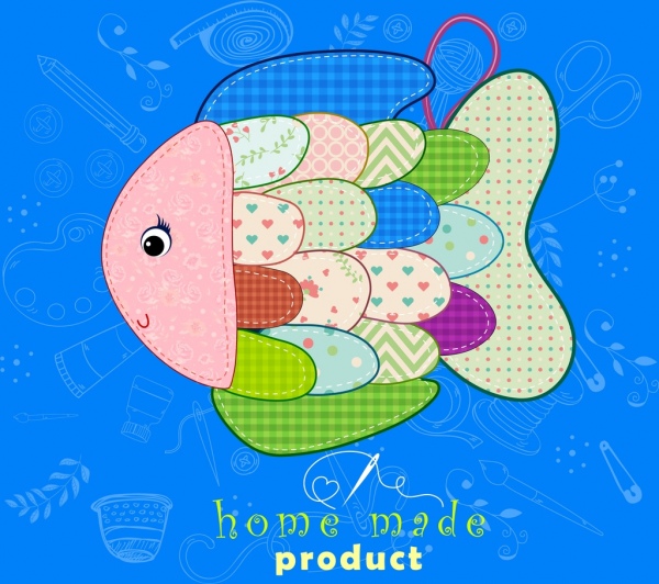 homemade toy advertising colorful fabric fish icon