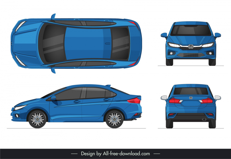 honda city 2017 car models icons different views sketch modern elegant design 