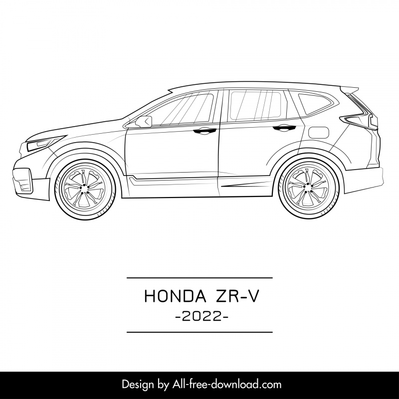 honda zr v 2022 car model icon flat black white side view outline