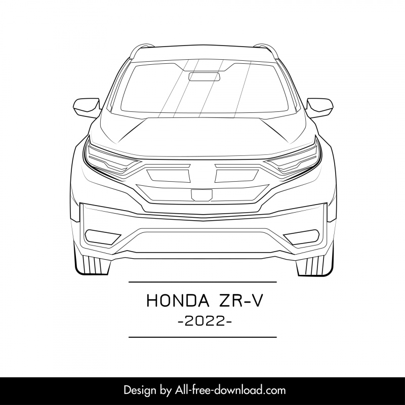 honda zr v 2022 car model icon flat black white symmetric handdrawn front view outline