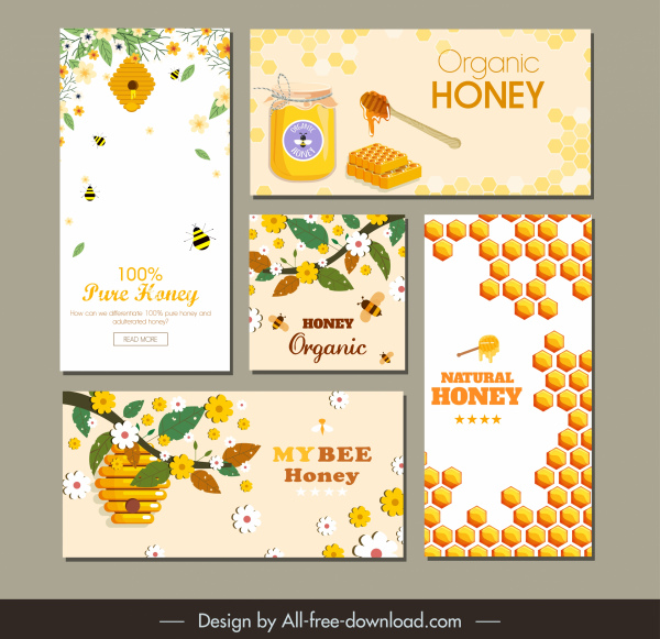 honey advertising banners colorful floras bees combs decor