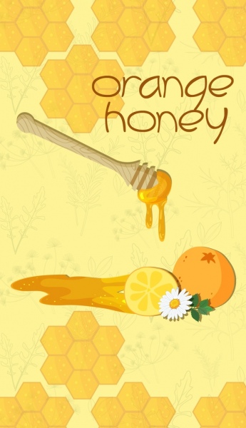 honey advertising yellow orange fruit beehive icons decoration