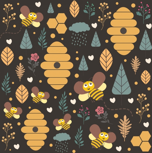 honey bee background repeating design stylized cartoon elements