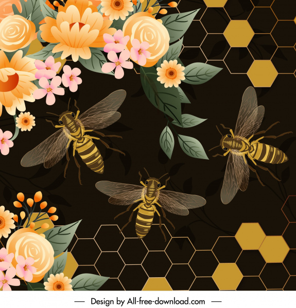 honey bees background colorful design dark modern