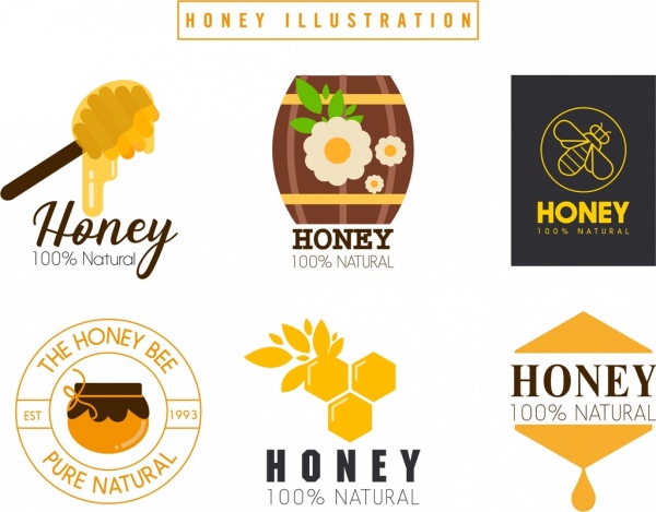 honey logotypes colored flat design