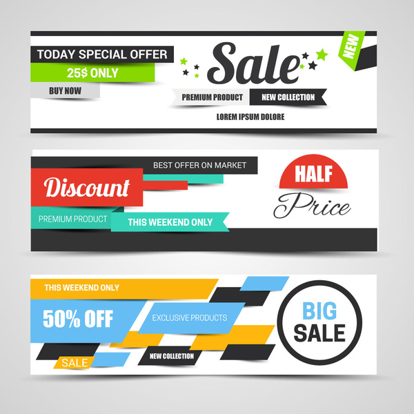 horizontal labels sale banners with modern design style