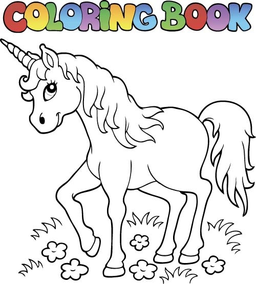 horned horse coloring picture cartoon vector