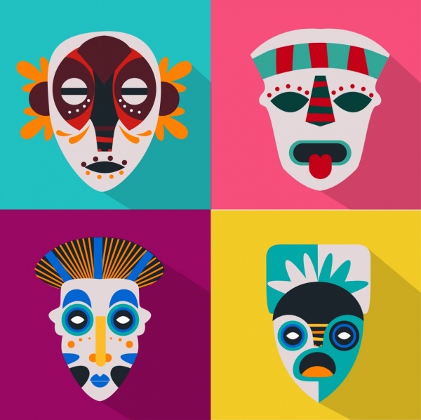 horror masks icons classical design