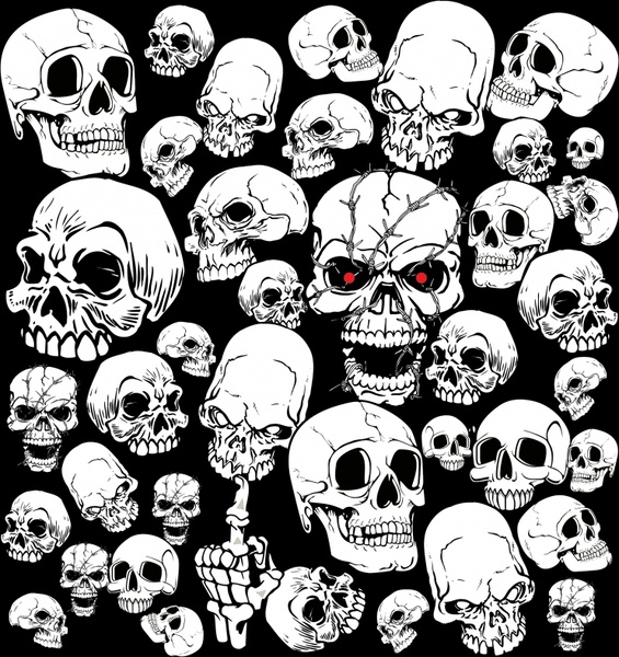 skull tattoo templates horror design handdrawn outline