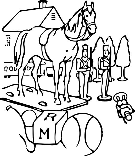 Horse Building Trees Toys Outline clip art