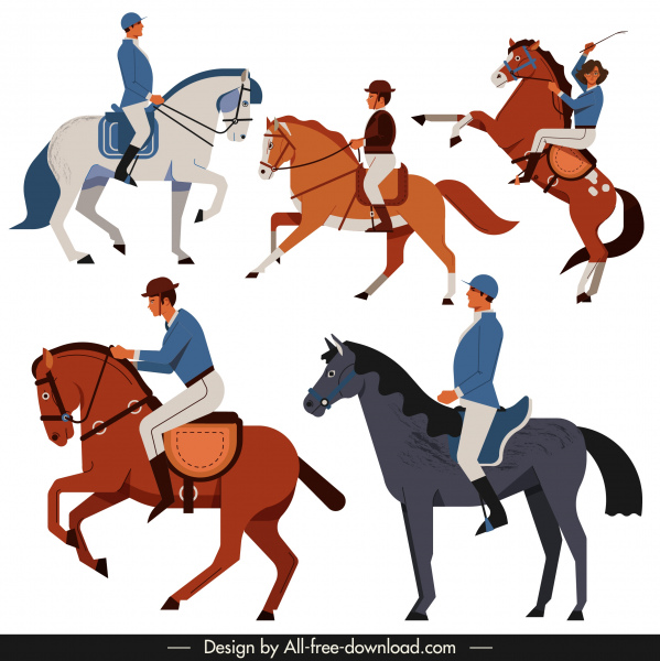 horse racer icons colored classic design