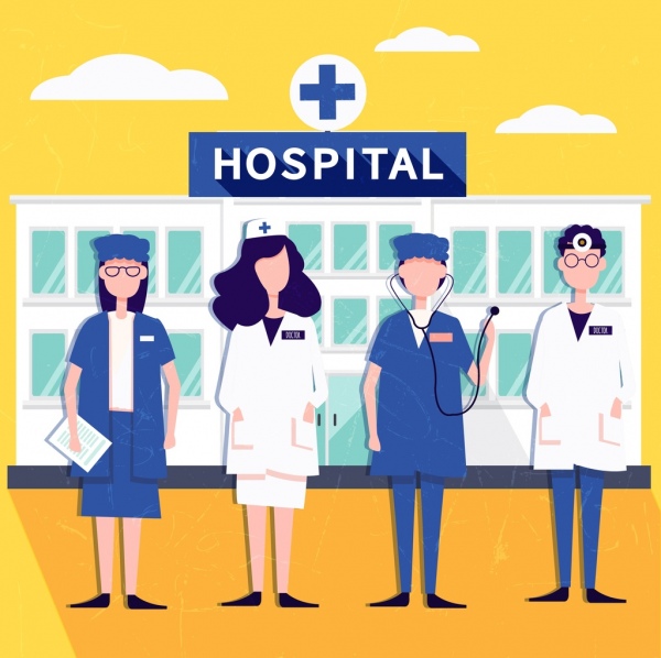 hospital background doctor nurse icons colored cartoon