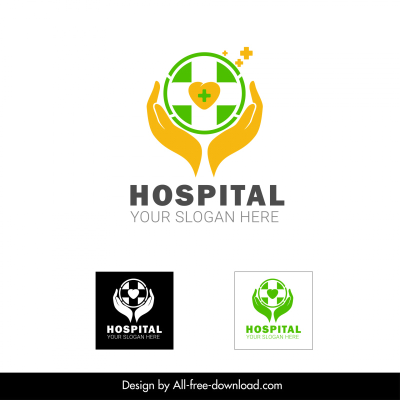 hospital logo template flat holding hand circle heart medical cross decor