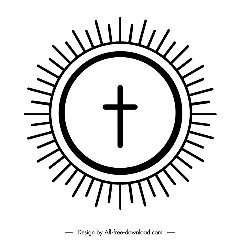 host religion sign icon circle rays black white sketch