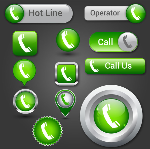 hot line buttons set illustration with green telephone